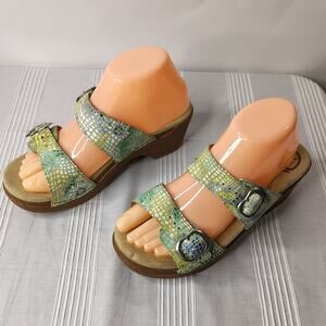 Dansko Sophie‎ Shoes Sandals Reptile Print Yellow Green Women's 38 / US 7.5 - 8
